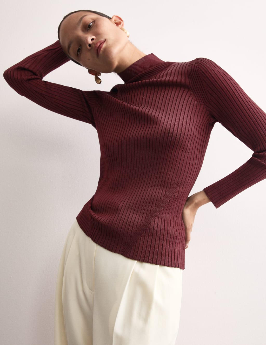 Ribbed Roll Neck Jumper JAEGER M S