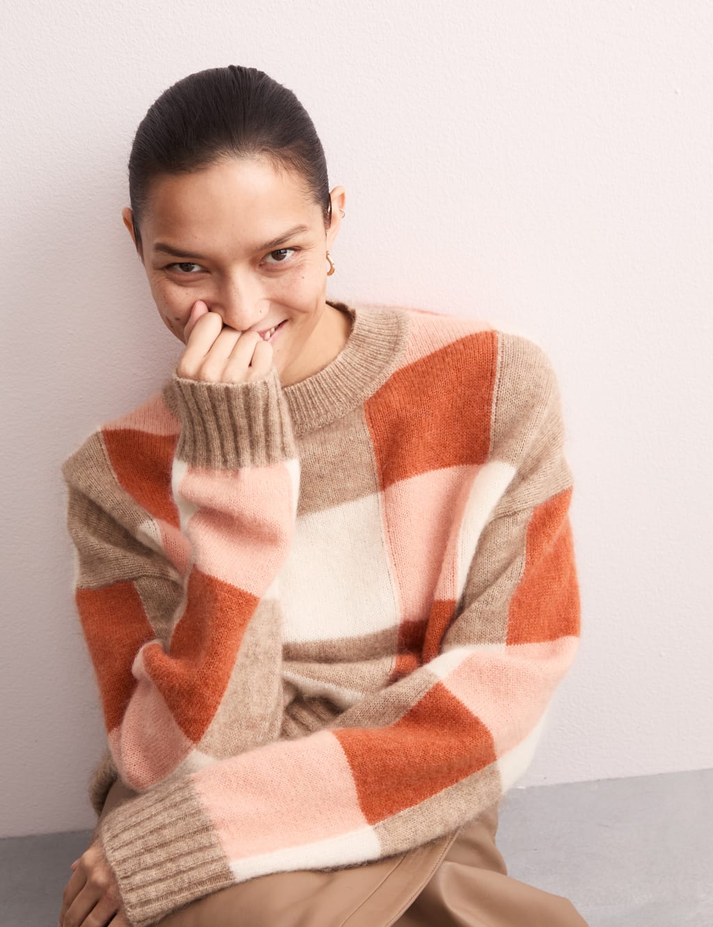 Mohair Wool Blend Checked Jumper JAEGER M S