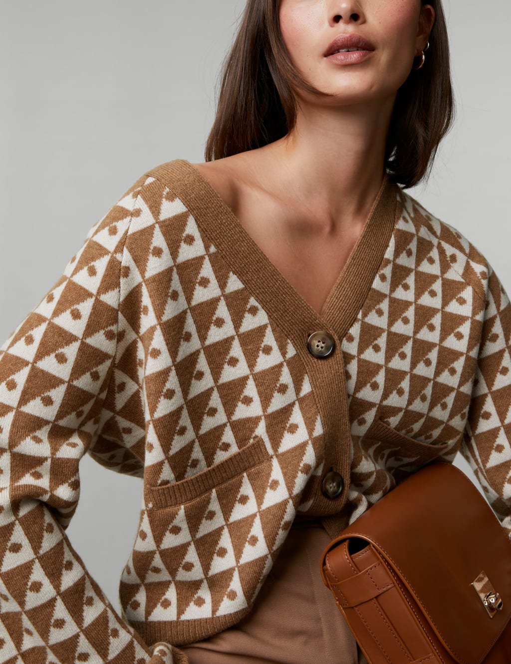 Wool Rich Geometric Cardigan with Cashmere JAEGER M S