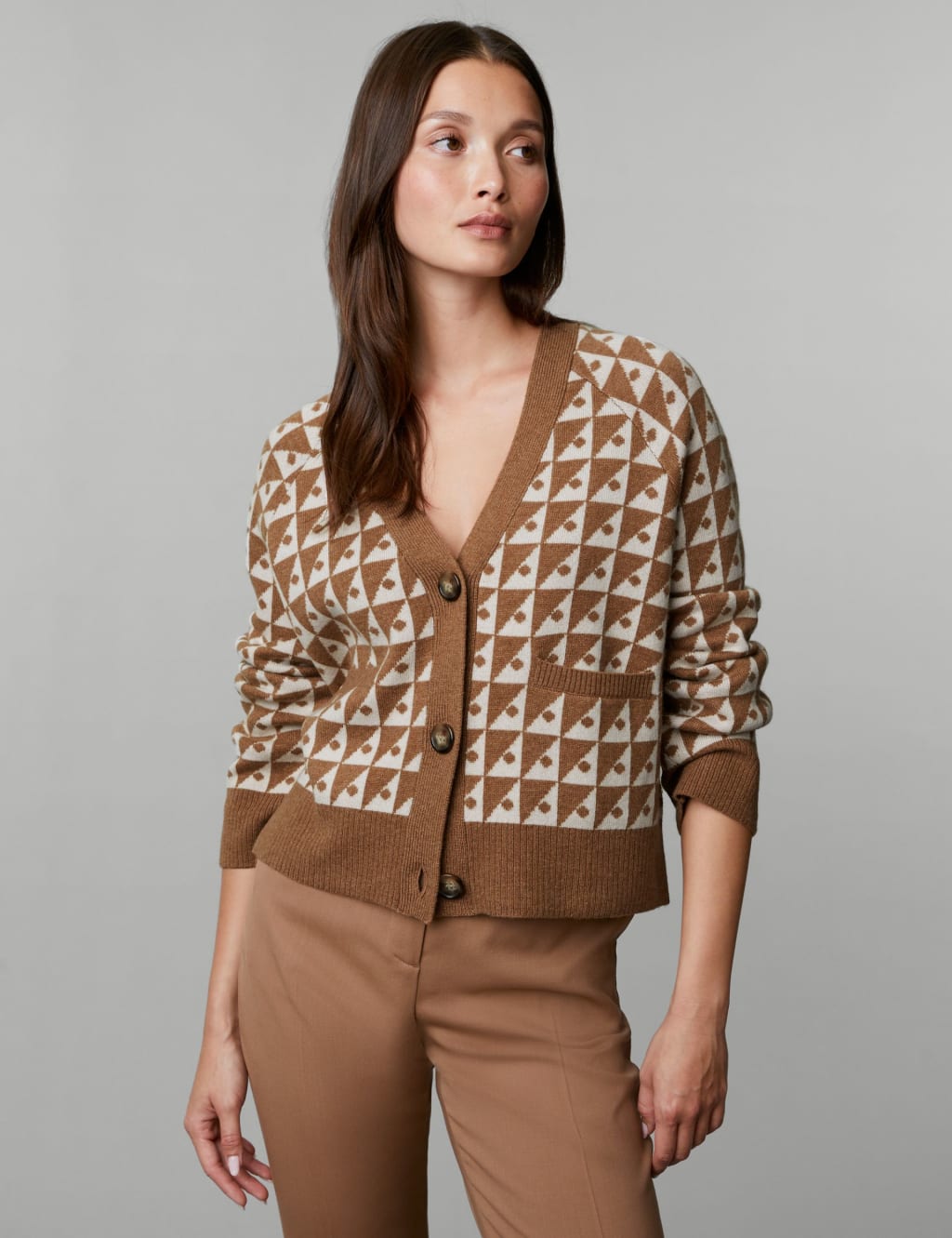 Wool Rich Geometric Cardigan with Cashmere 4 of 7