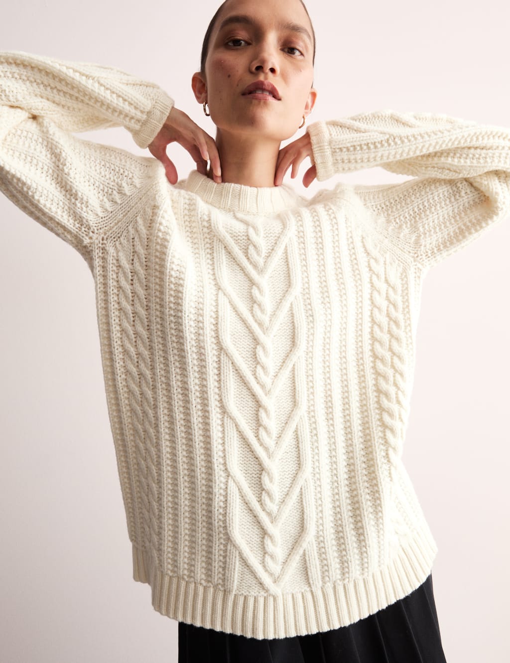 Pure Lambswool Textured Cable Knit Jumper JAEGER M S