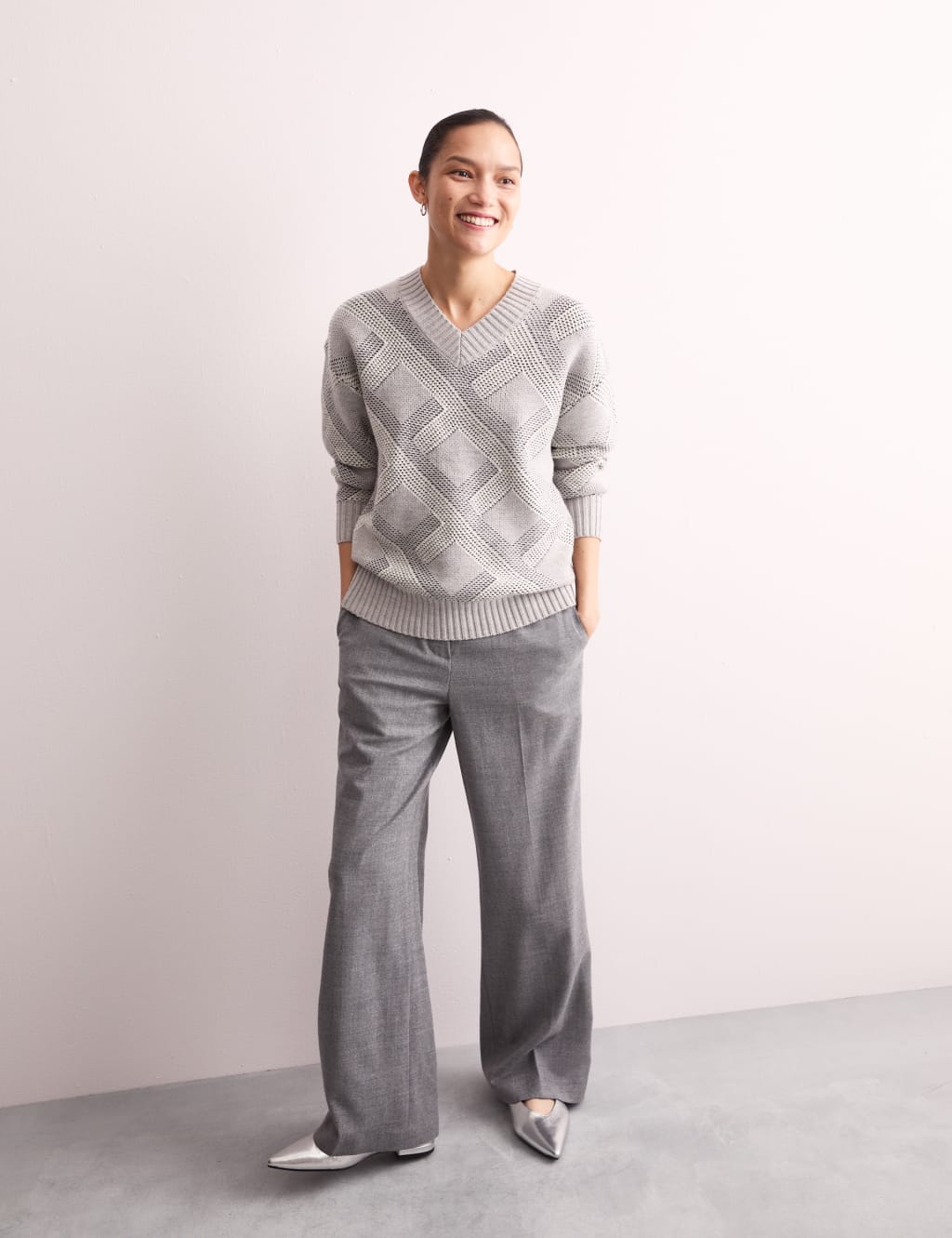 Pure Merino Wool Textured V-Neck Jumper 5 of 8