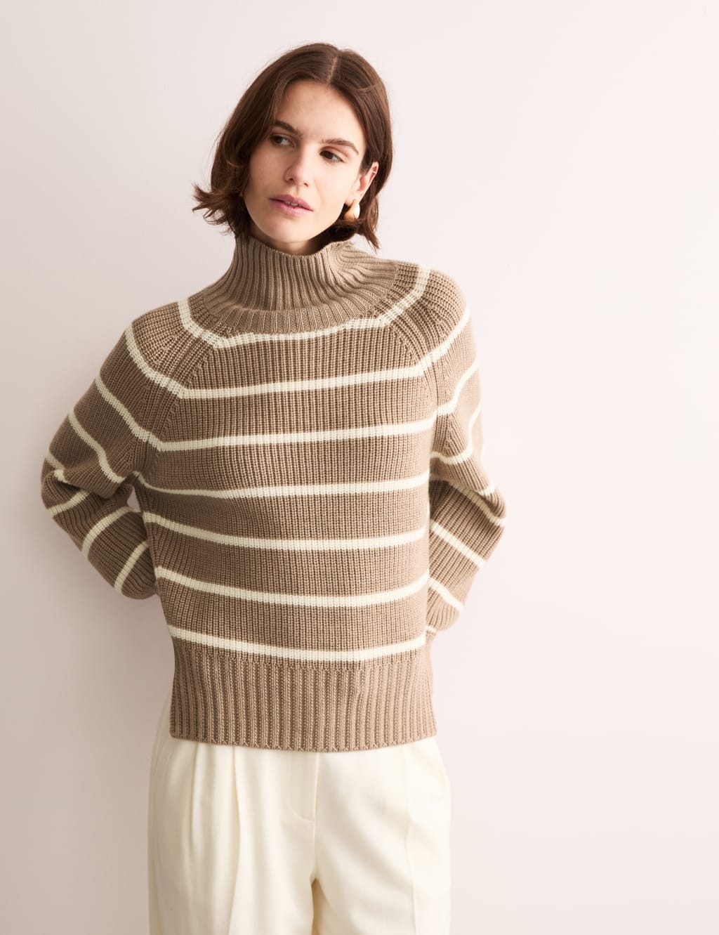 Pure Merino Wool Striped High Neck Jumper 5 of 8