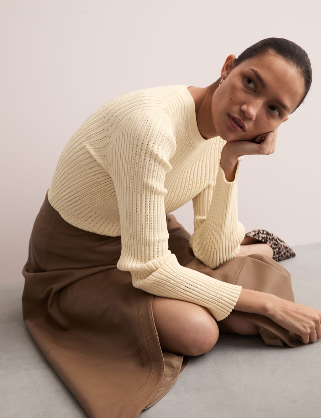 Cotton Rich Pointelle Fitted Knitted Top 3 of 7