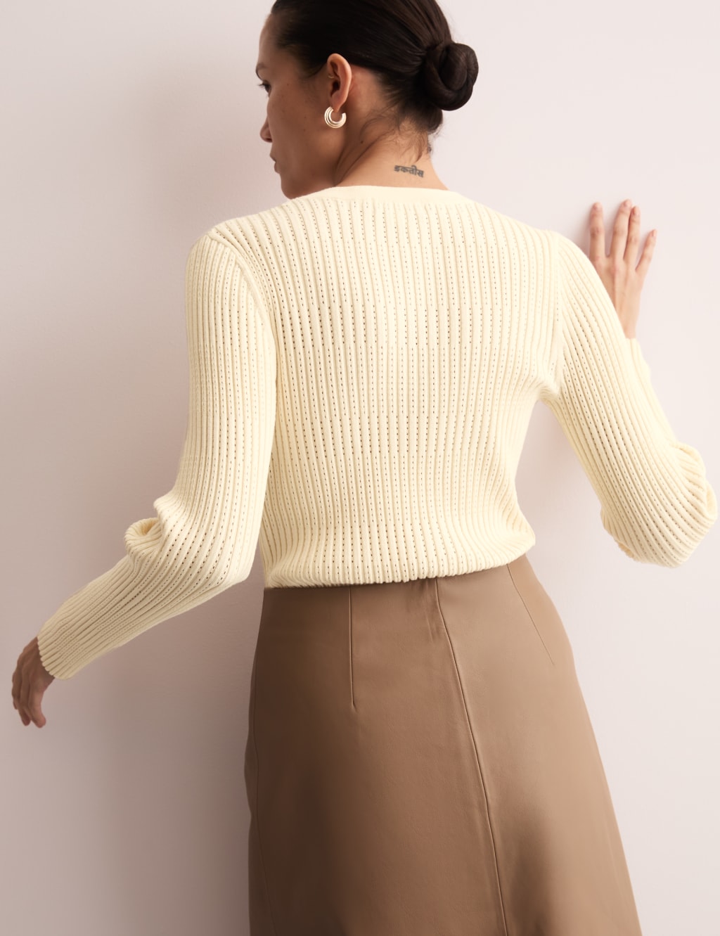 Cotton Rich Pointelle Fitted Knitted Top 4 of 7