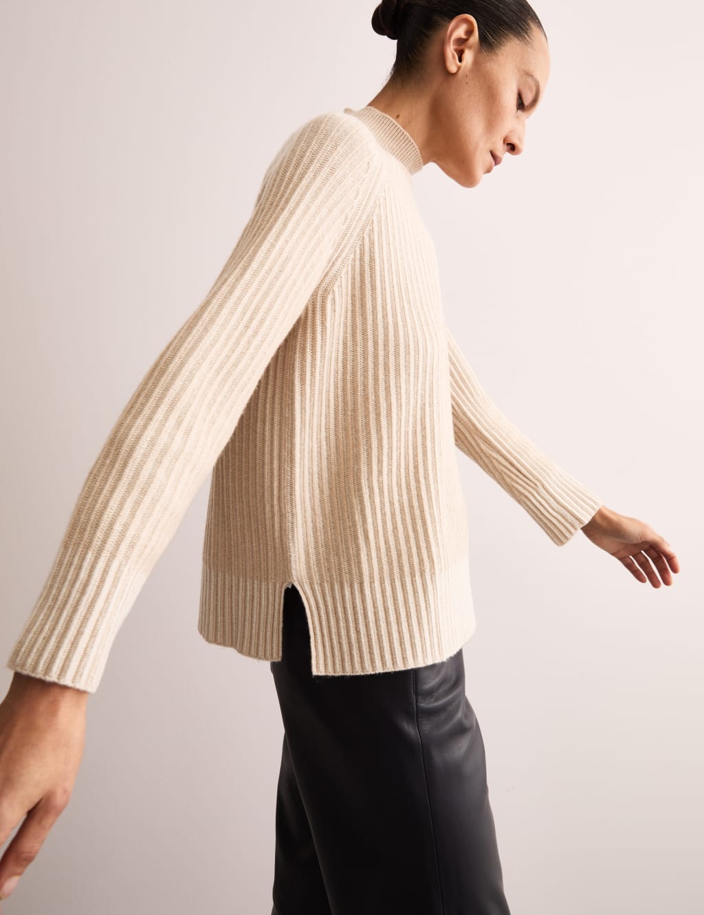 Wool Rich Ribbed Funnel Neck Jumper 5 of 6