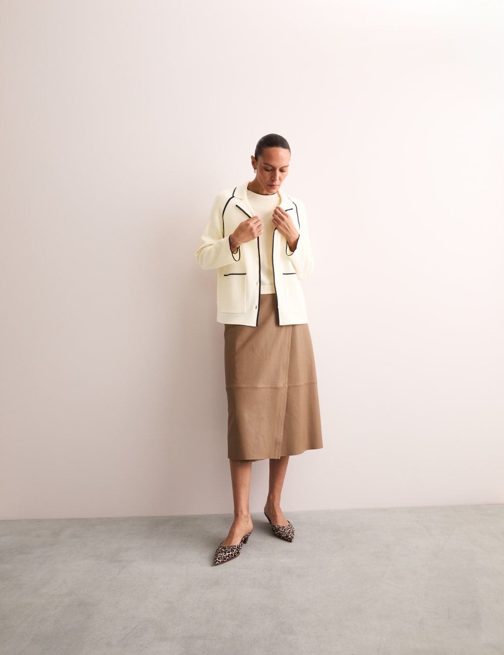 Pure Merino Wool Tipped Detail Cardigan 4 of 6