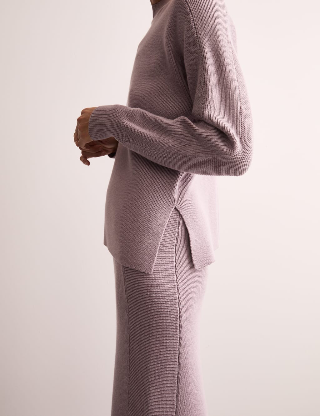 Pure Merino Wool Ribbed Funnel Neck Jumper 5 of 8