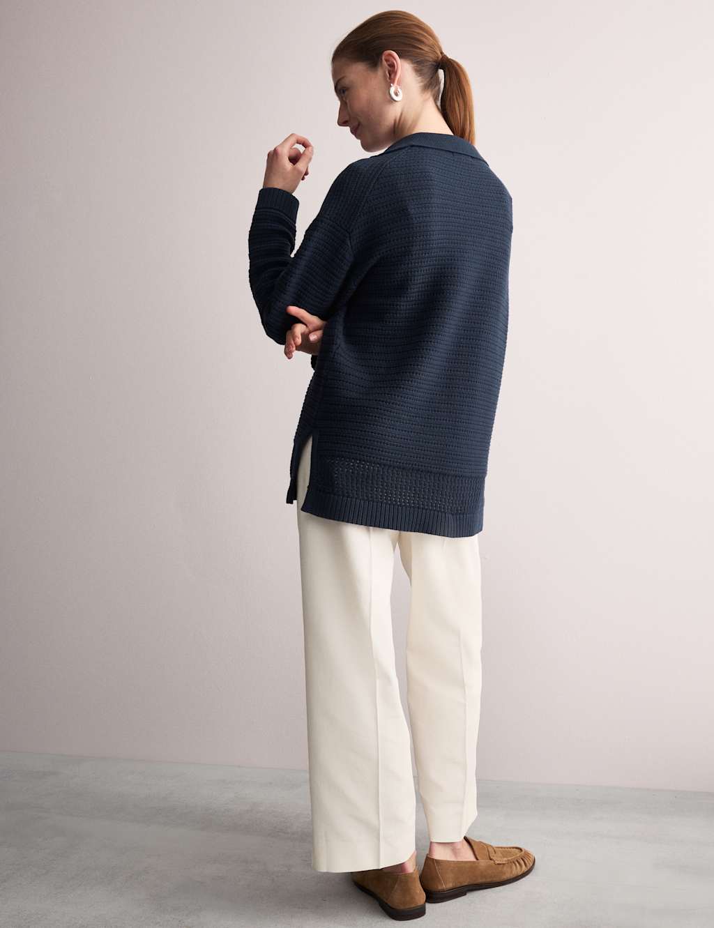 Pure Cotton Textured Collared Relaxed Jumper 5 of 6