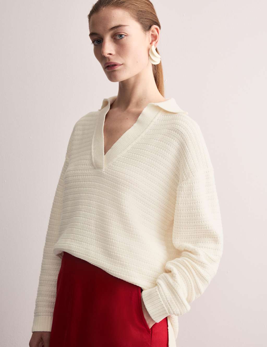 Pure Cotton Textured Collared Relaxed Jumper 4 of 7