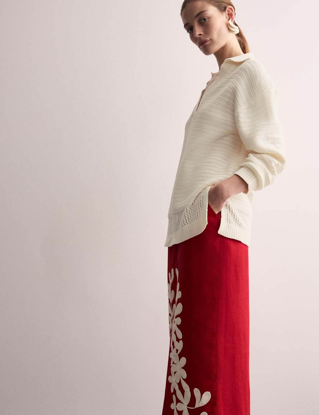 Pure Cotton Textured Collared Relaxed Jumper 6 of 7