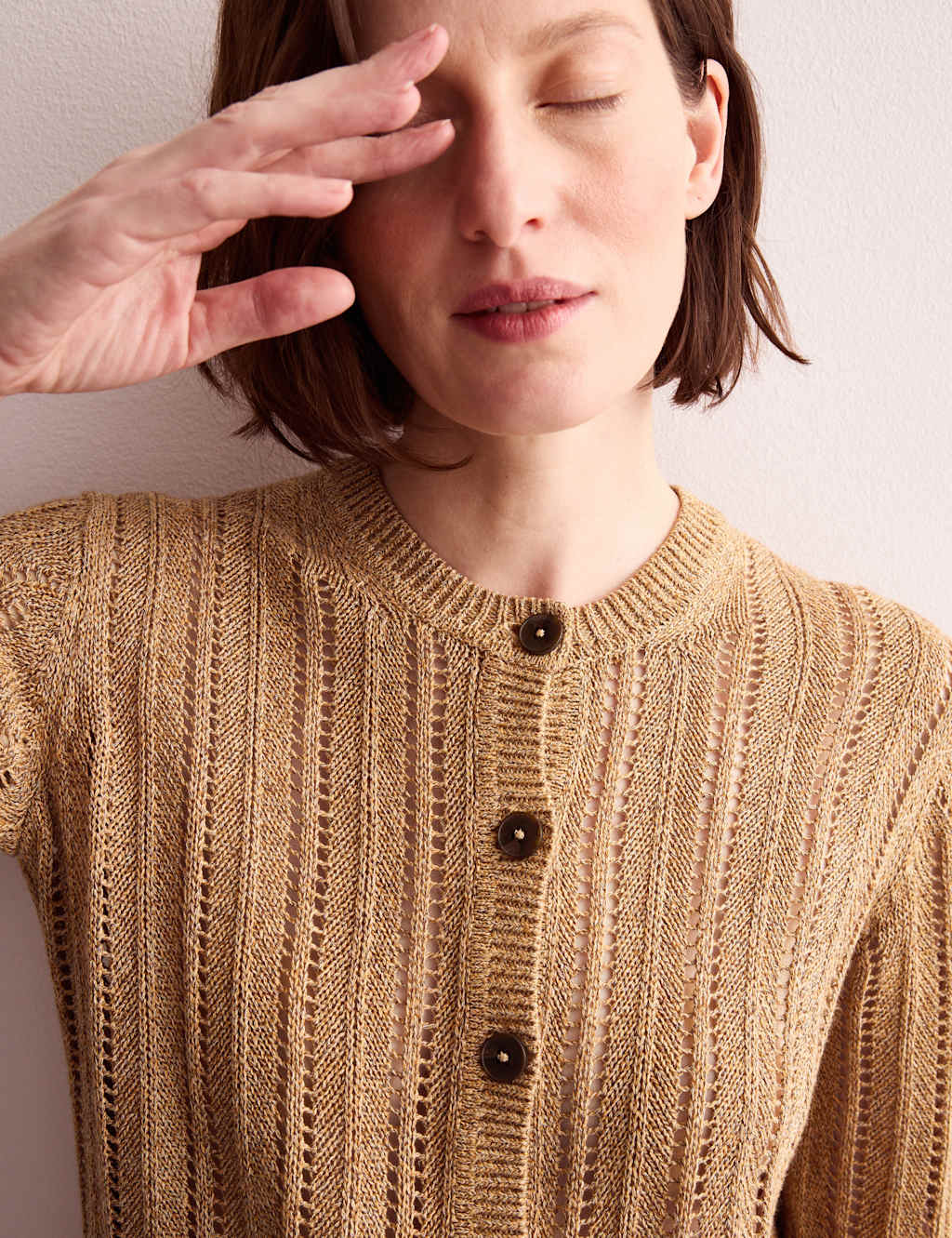 Linen Blend Open Knit Button Front Cardigan 9 of 9