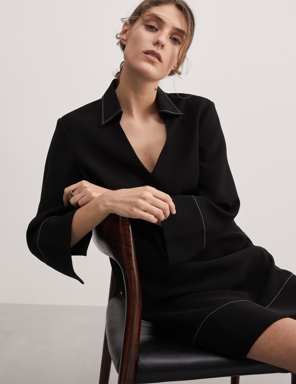 Crepe V-Neck Knee Length Shift Dress | JAEGER | M&S