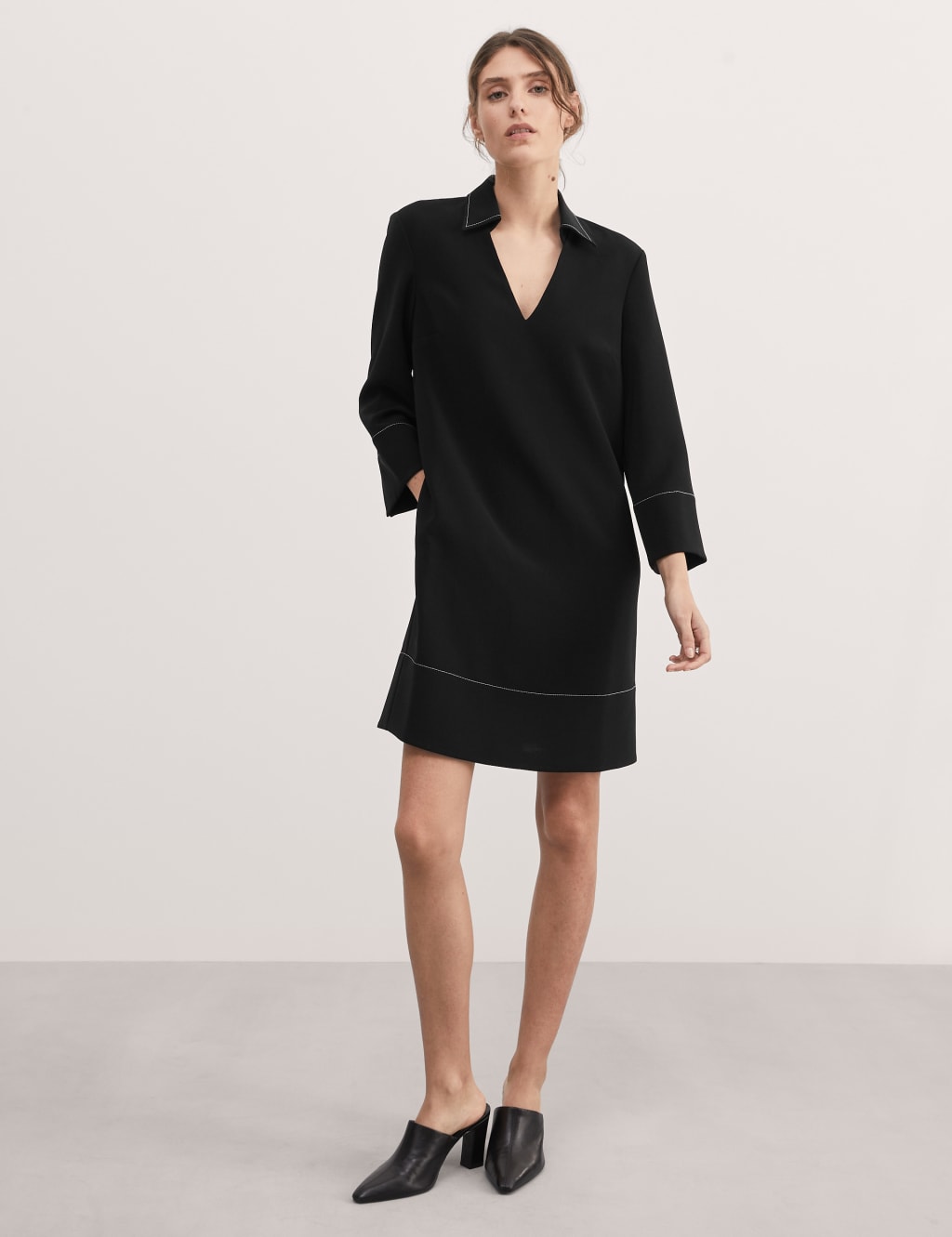 Crepe V-Neck Knee Length Shift Dress 2 of 4