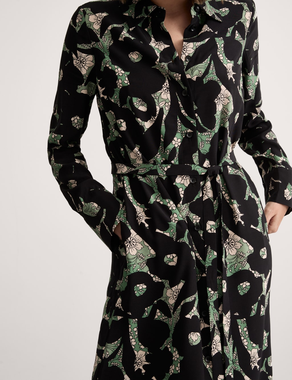 Floral Tie Waist Midi Shirt Dress