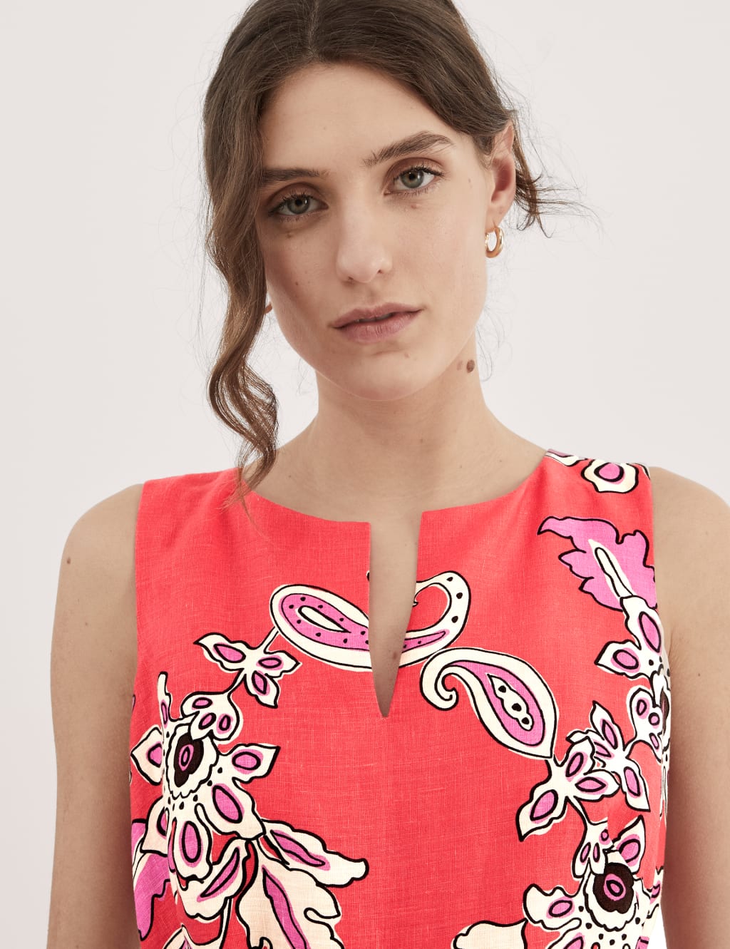 Pure Linen Paisley Midi Skater Dress 3 of 5