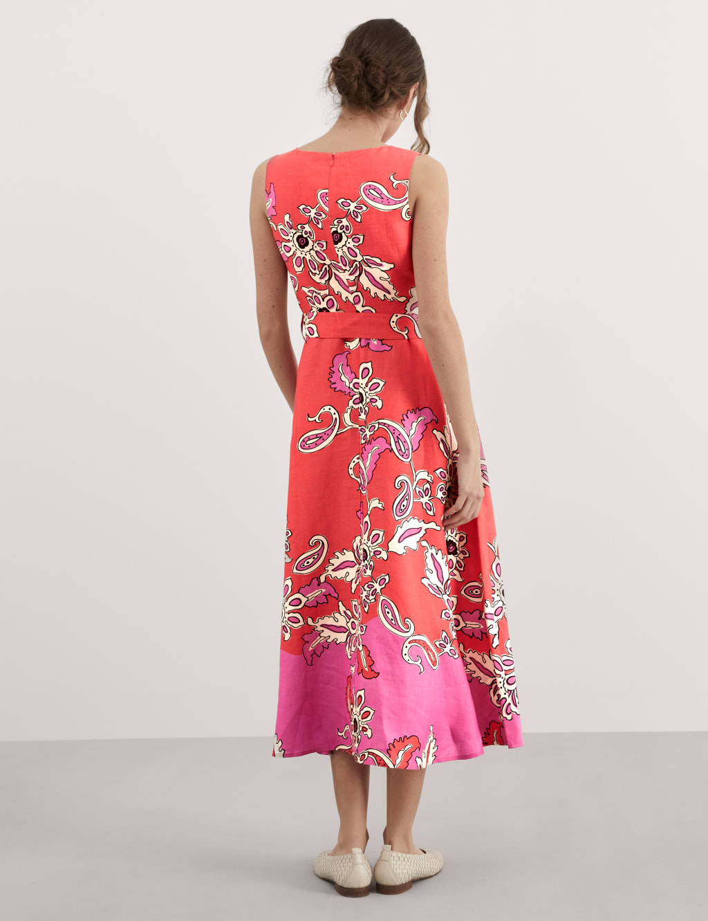 Pure Linen Paisley Midi Skater Dress 5 of 5