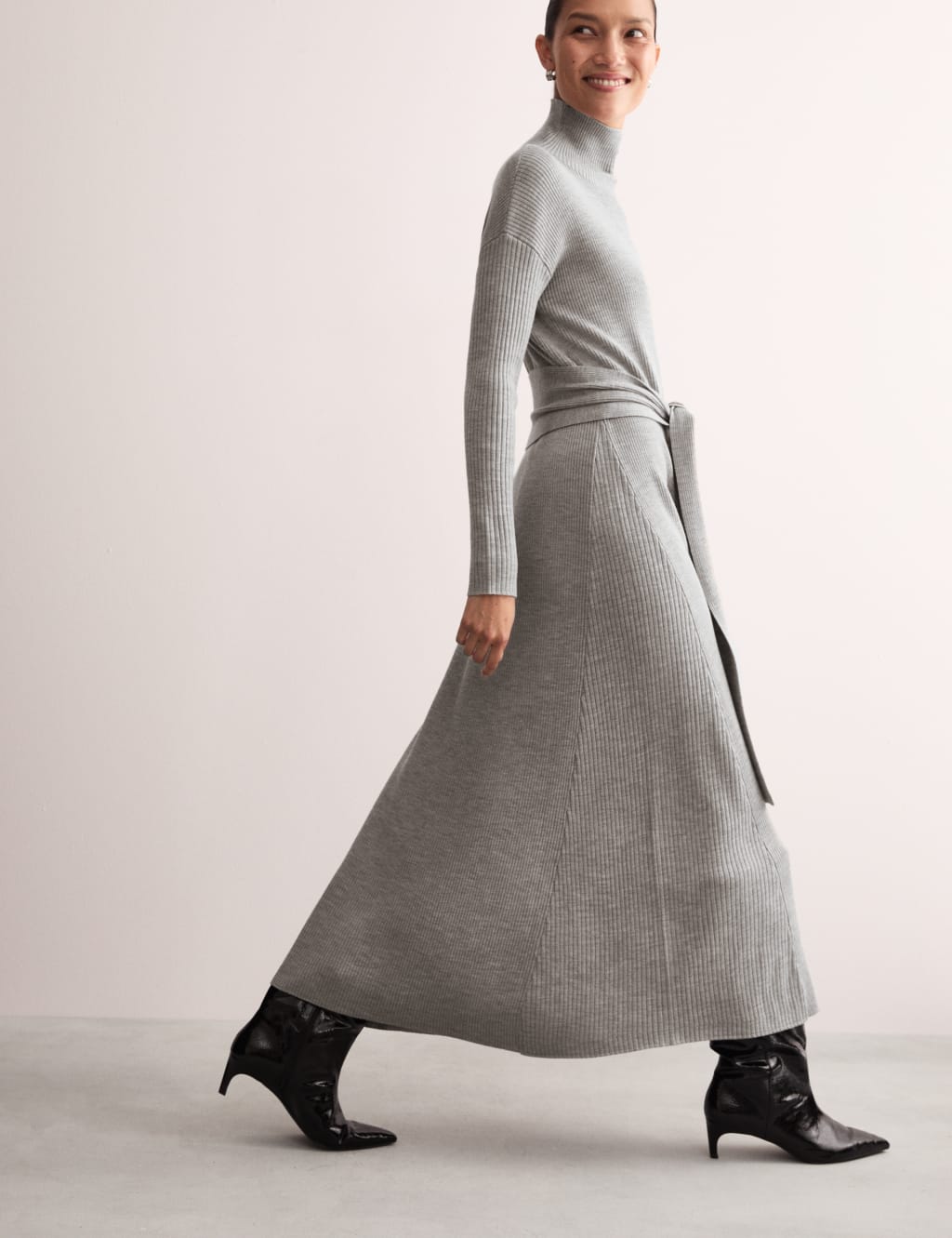 Pure Merino Wool Knitted Funnel Neck Dress 4 of 8