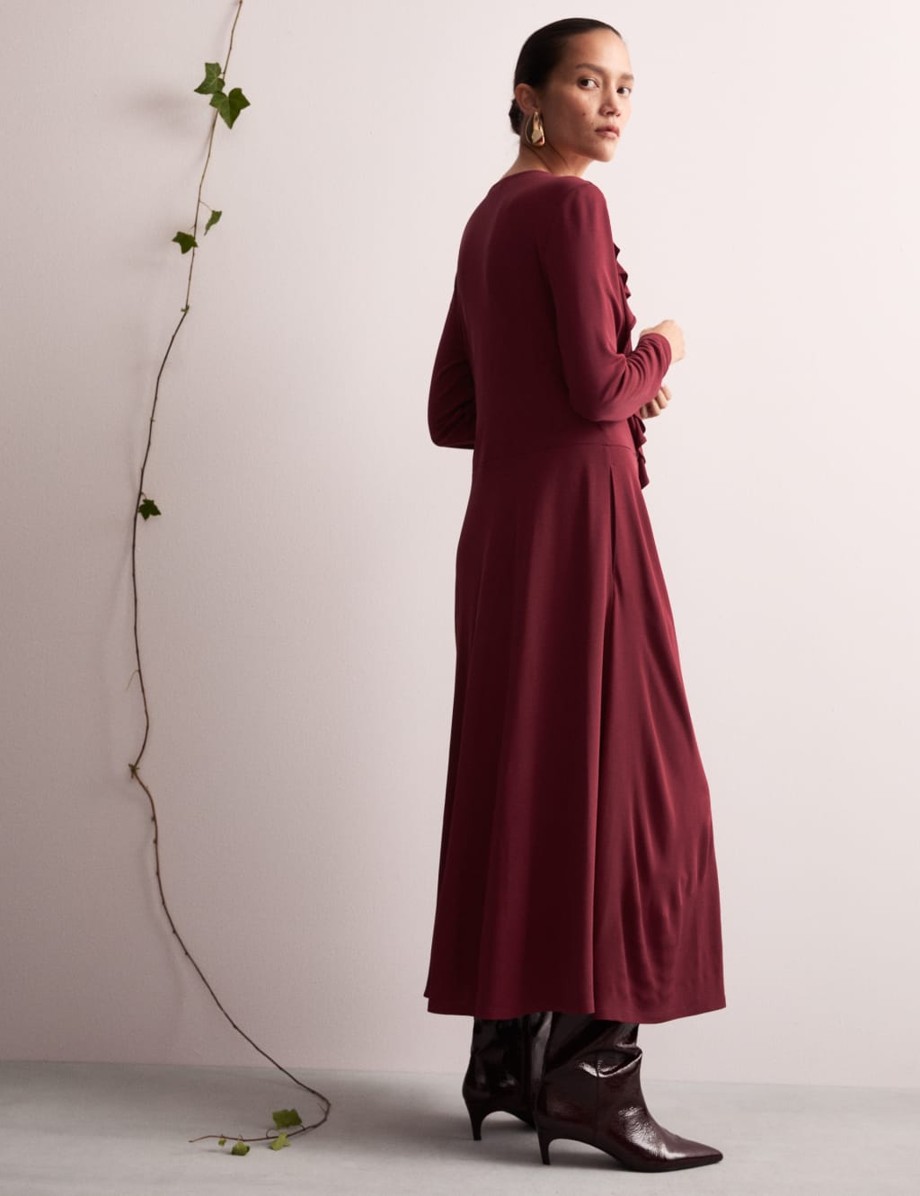 Jersey V Neck Frill Detail Midi Wrap Dress JAEGER M S