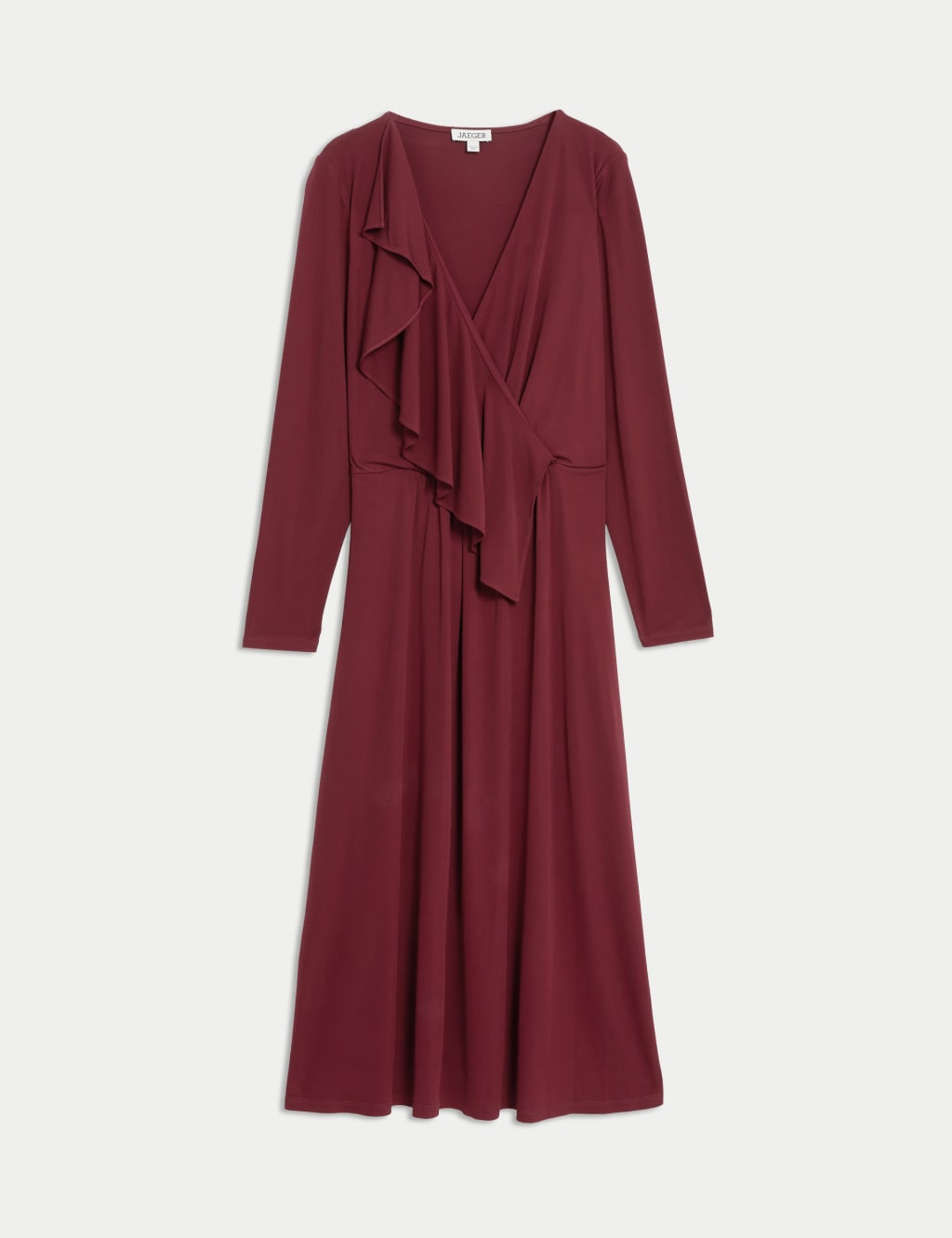 Jersey V Neck Frill Detail Midi Wrap Dress