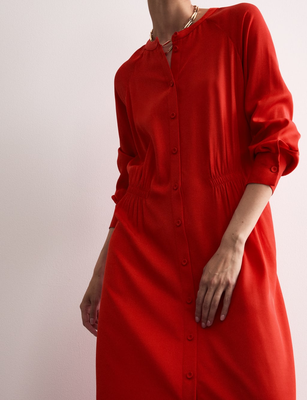 Red button through dress online