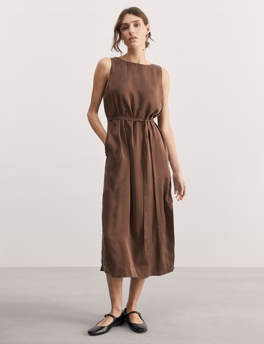 Pure Silk Belted Midi Column Dress JAEGER M S