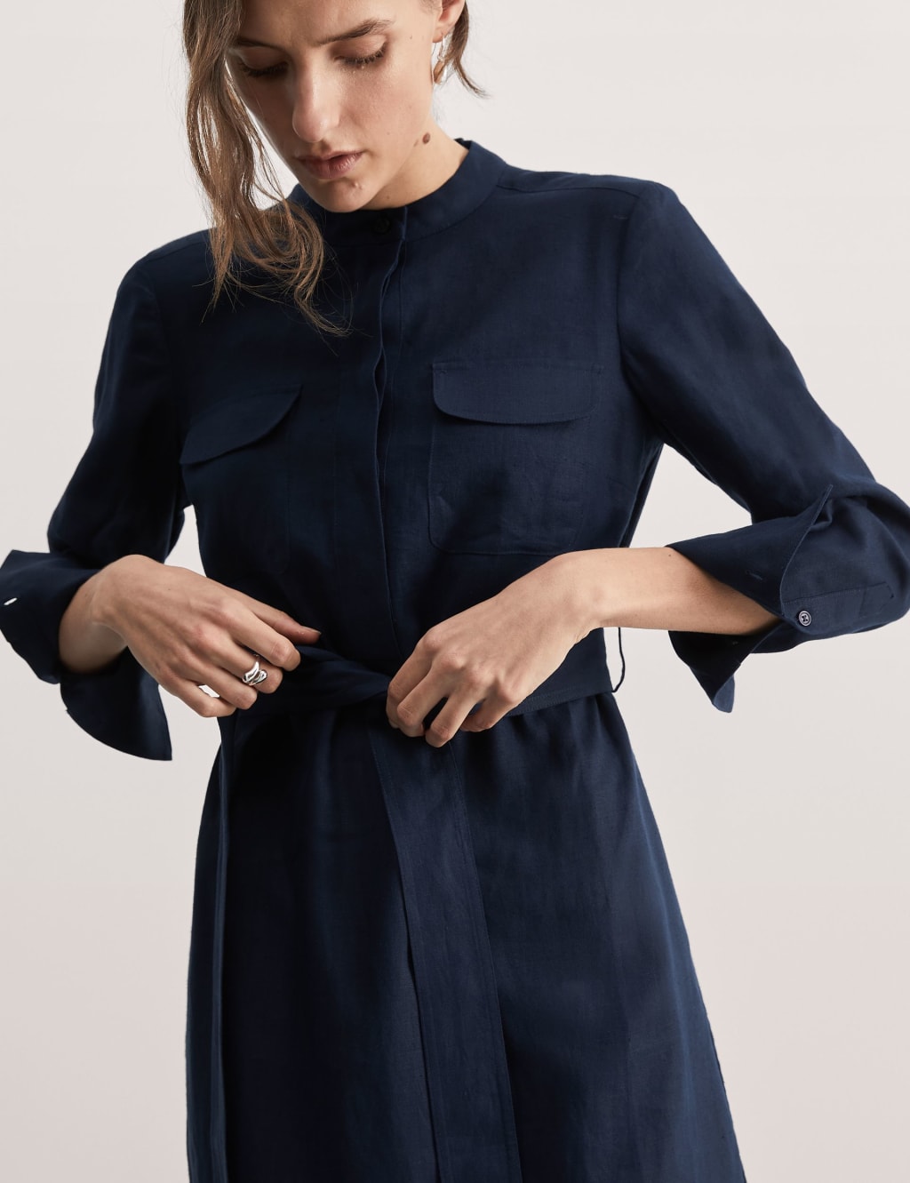 Pure Linen Belted Midi Column Dress 3 of 4