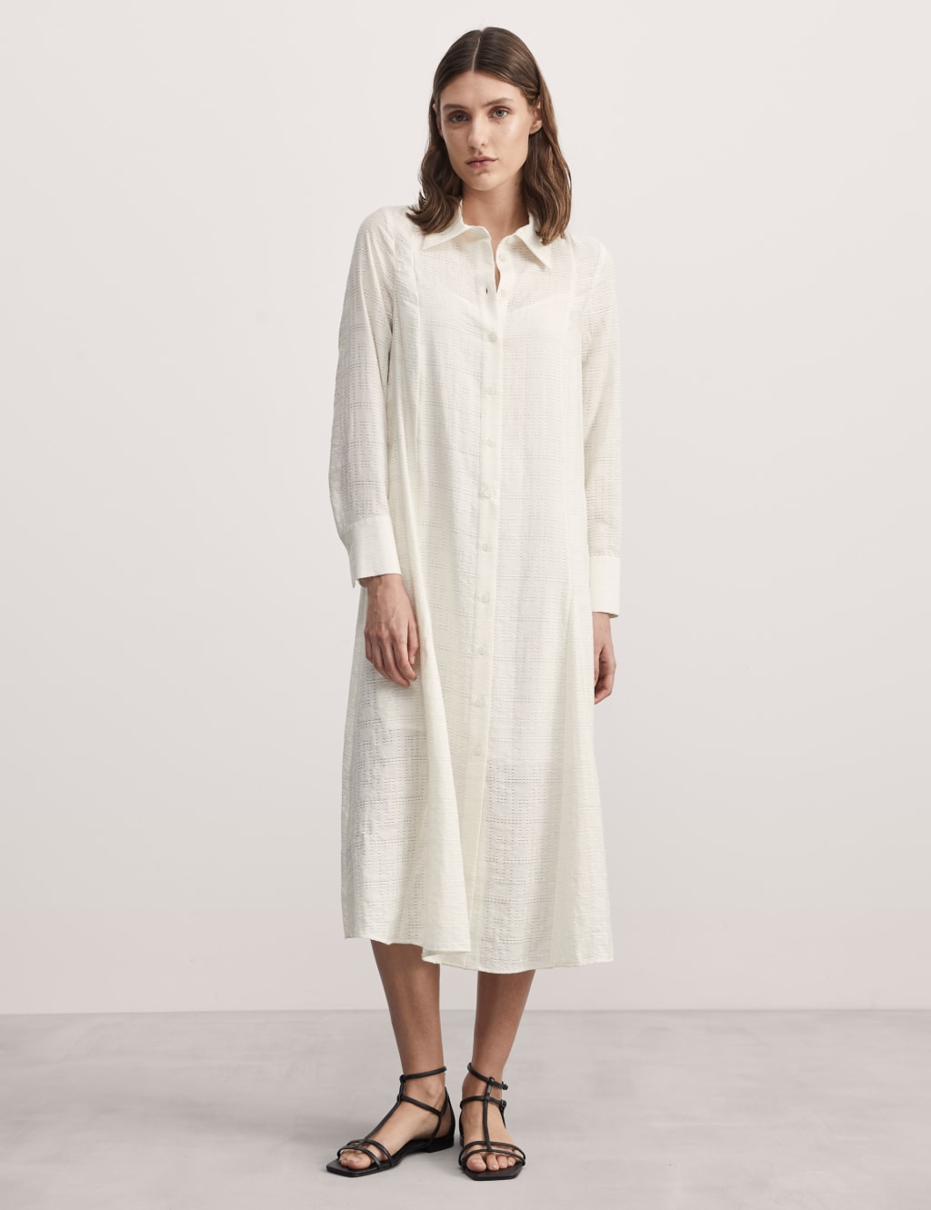 Textured Button Through Midi Shirt Dress