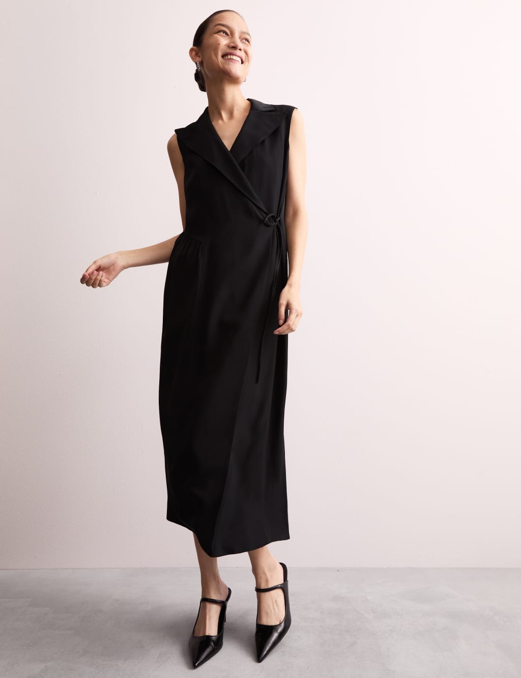 Satin Crepe Tuxedo Wrap Dress