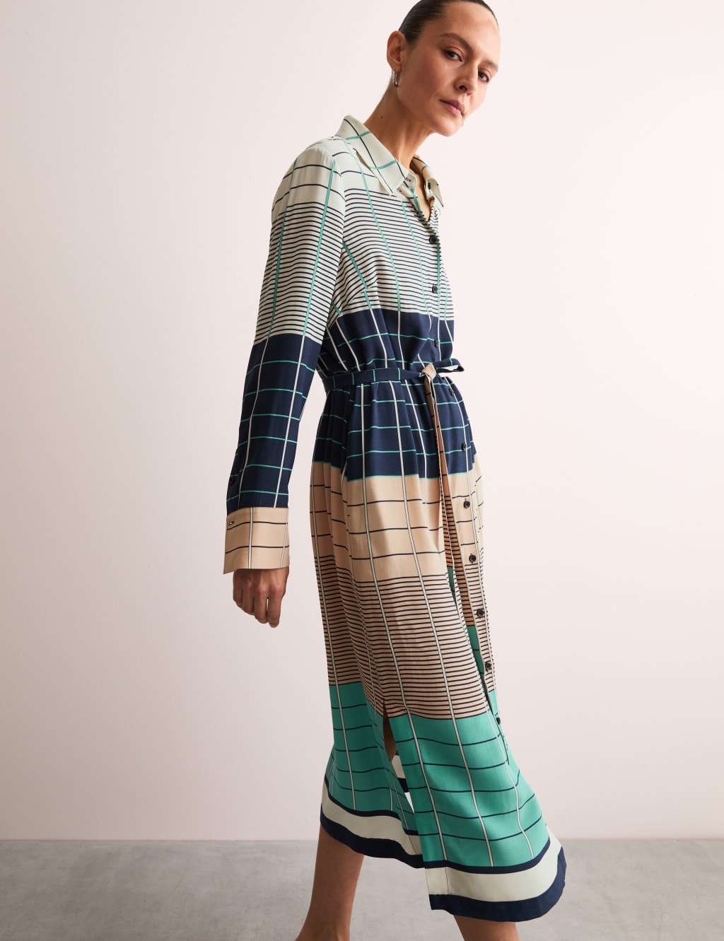 Checked Belted Midi Shirt Dress JAEGER M S