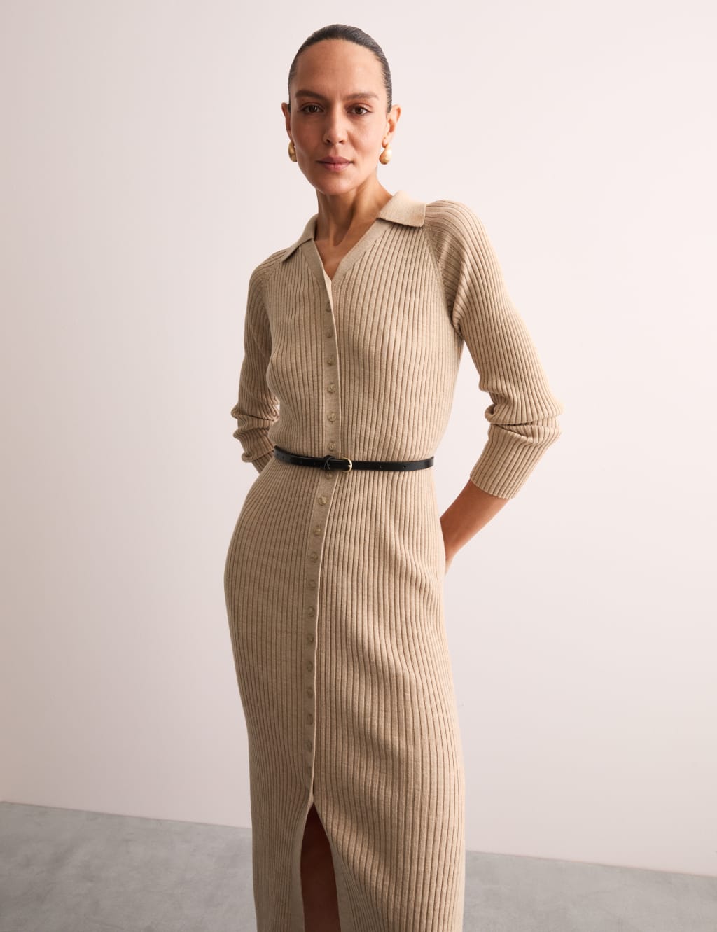 Pure Merino Wool Fitted Midi Knitted Dress 3 of 8