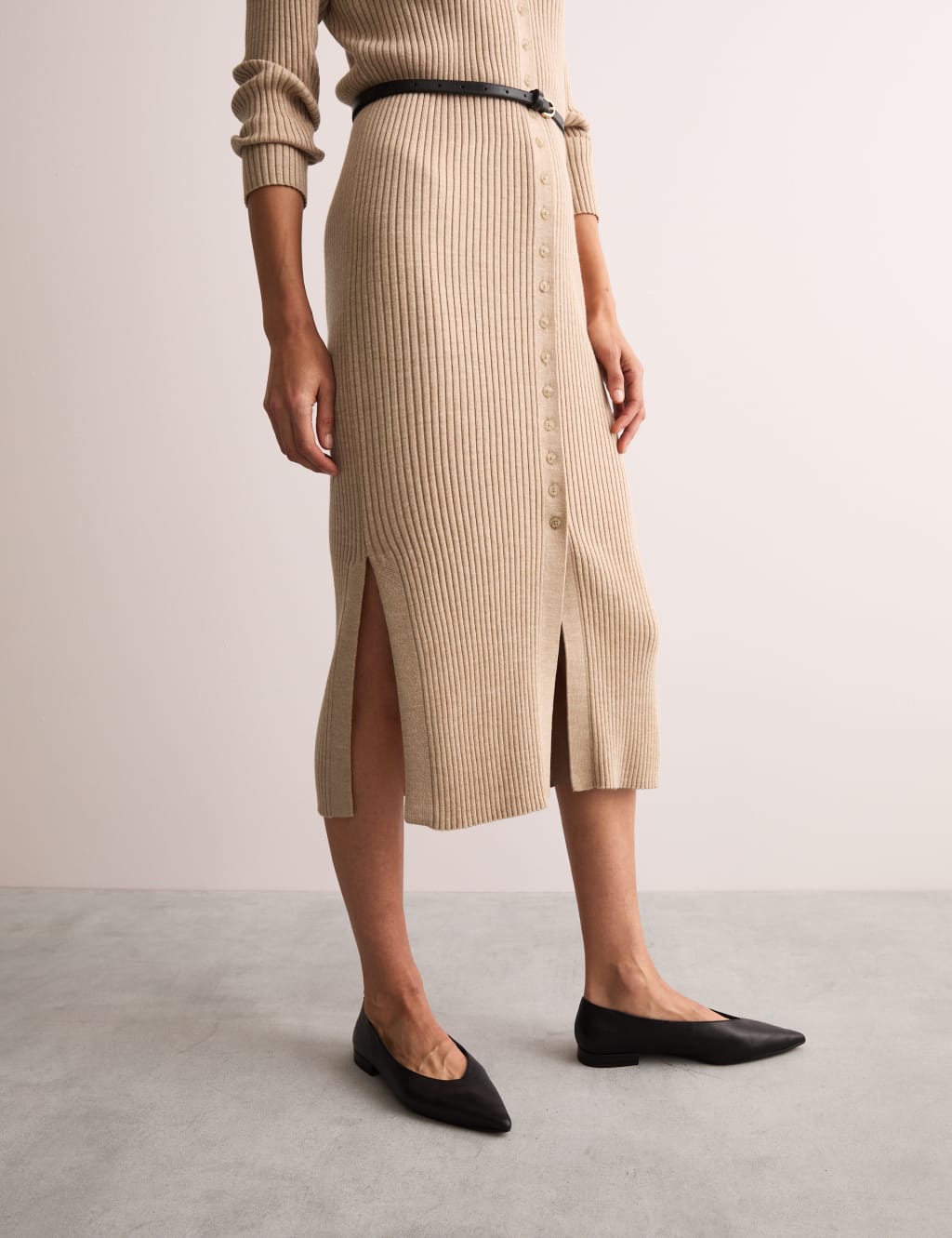 Pure Merino Wool Fitted Midi Knitted Dress 4 of 8
