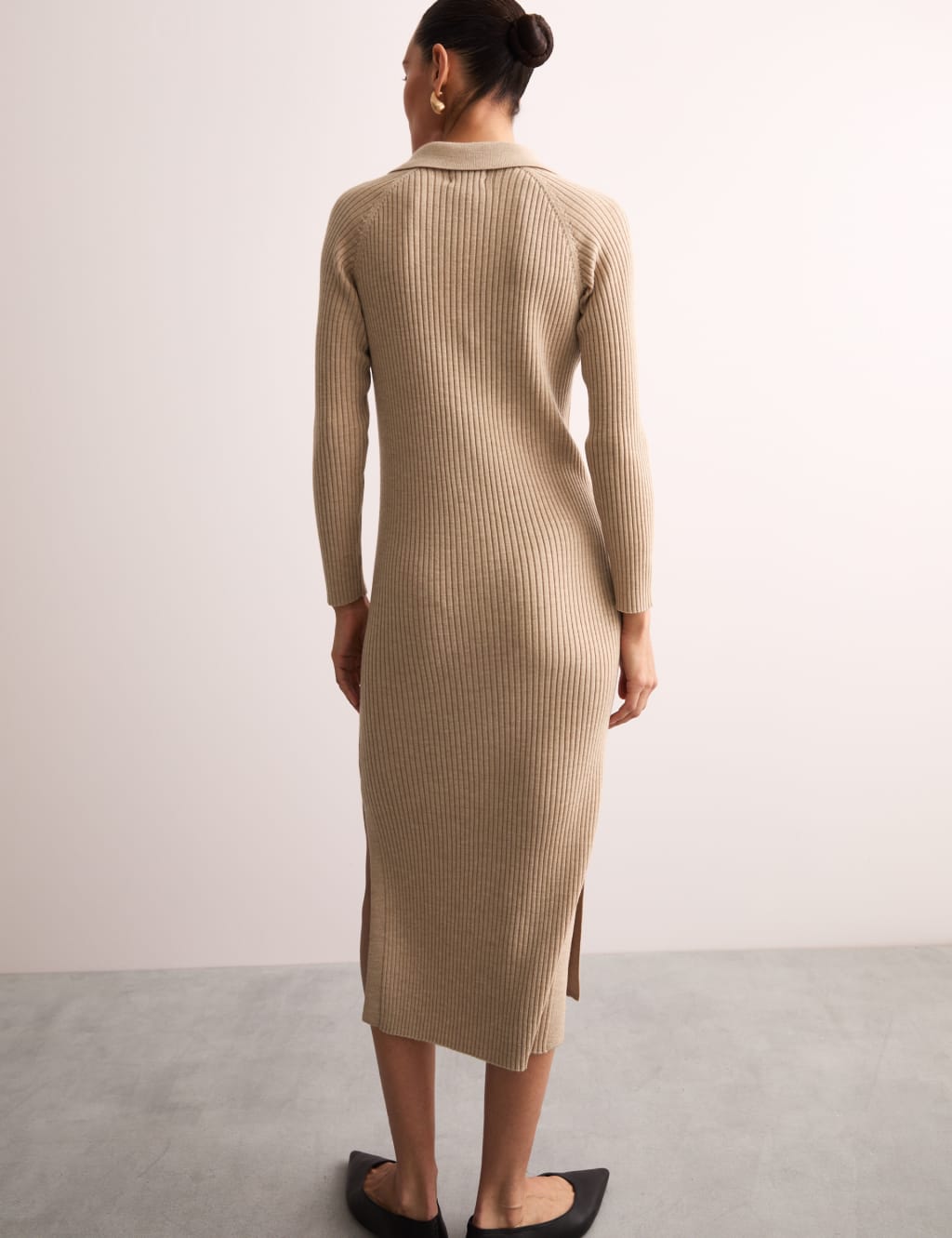 Pure Merino Wool Fitted Midi Knitted Dress 5 of 8