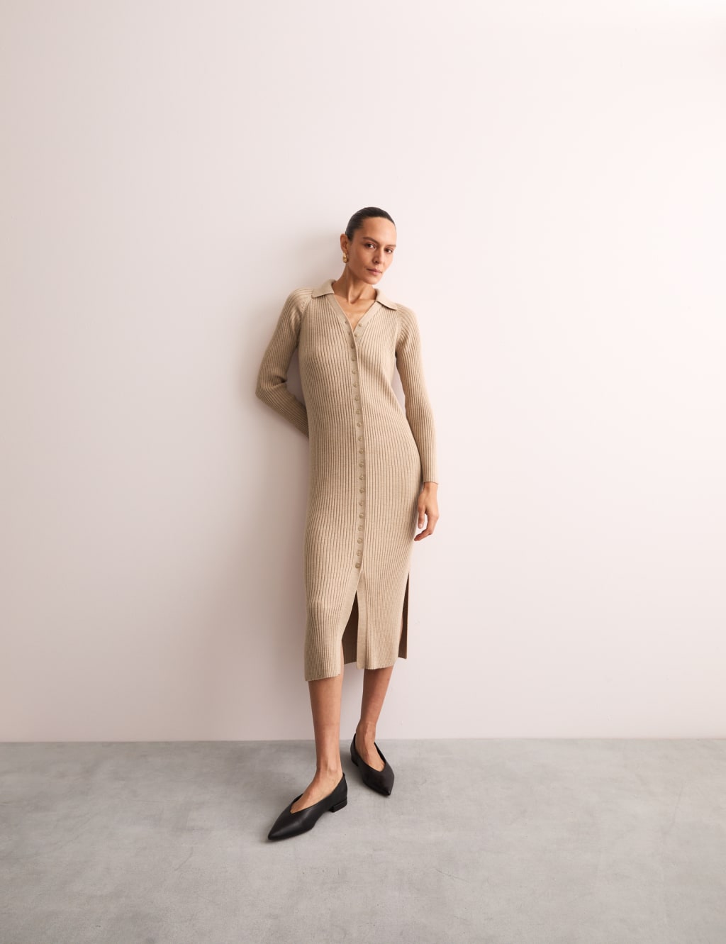 Pure Merino Wool Fitted Midi Knitted Dress 6 of 8