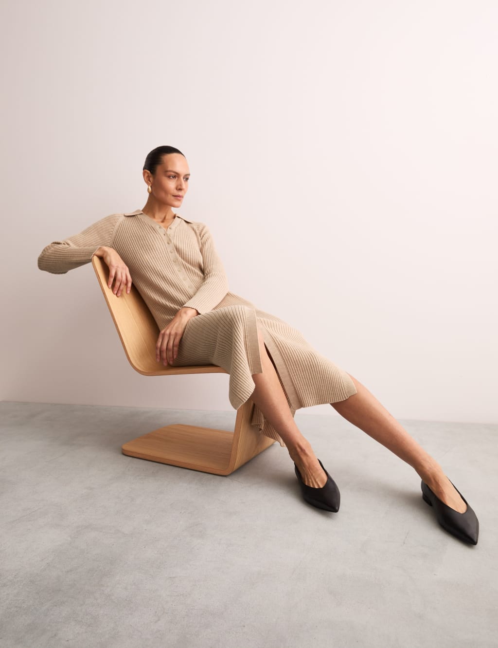 Pure Merino Wool Fitted Midi Knitted Dress 8 of 8
