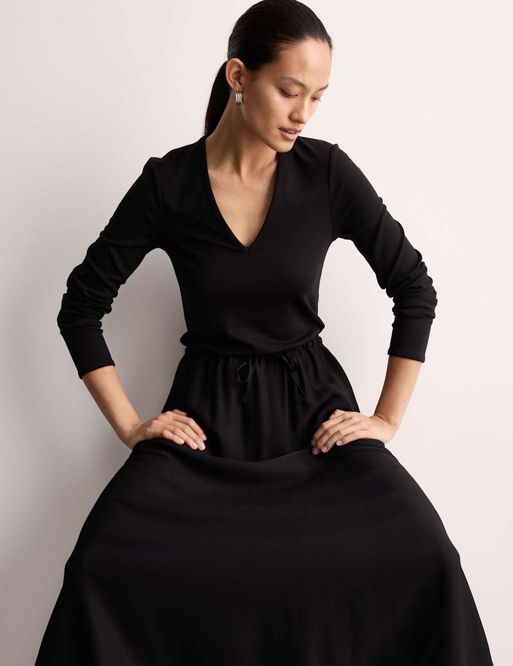 Cotton Blend Jersey Midi Waisted Dress 1 of 7