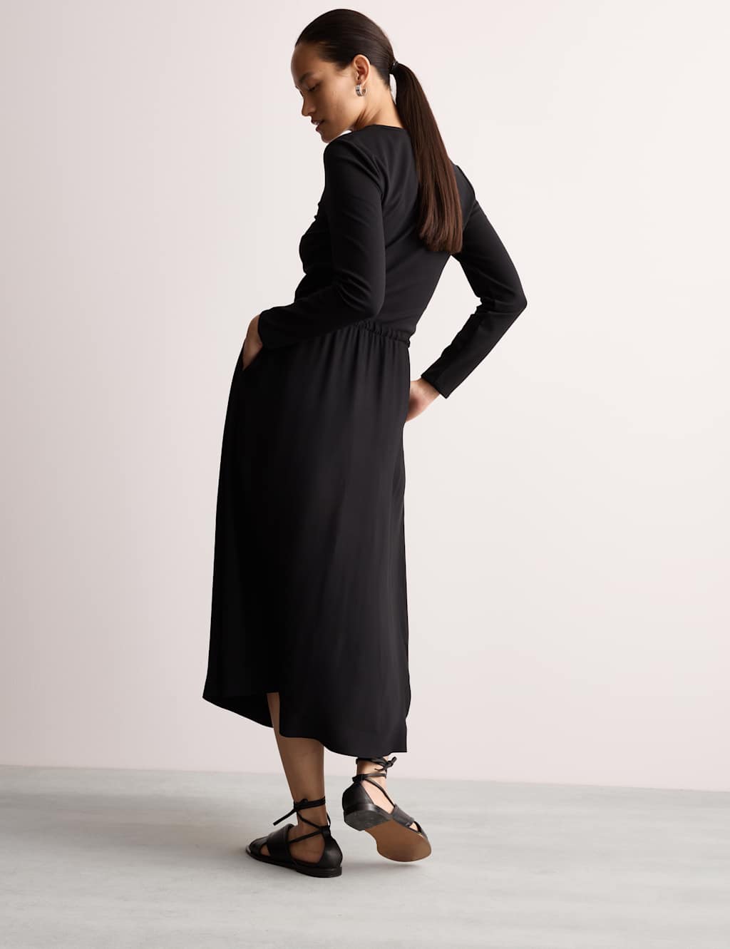Cotton Blend Jersey Midi Waisted Dress 3 of 7