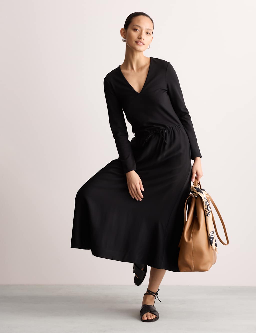 Cotton Blend Jersey Midi Waisted Dress 6 of 7