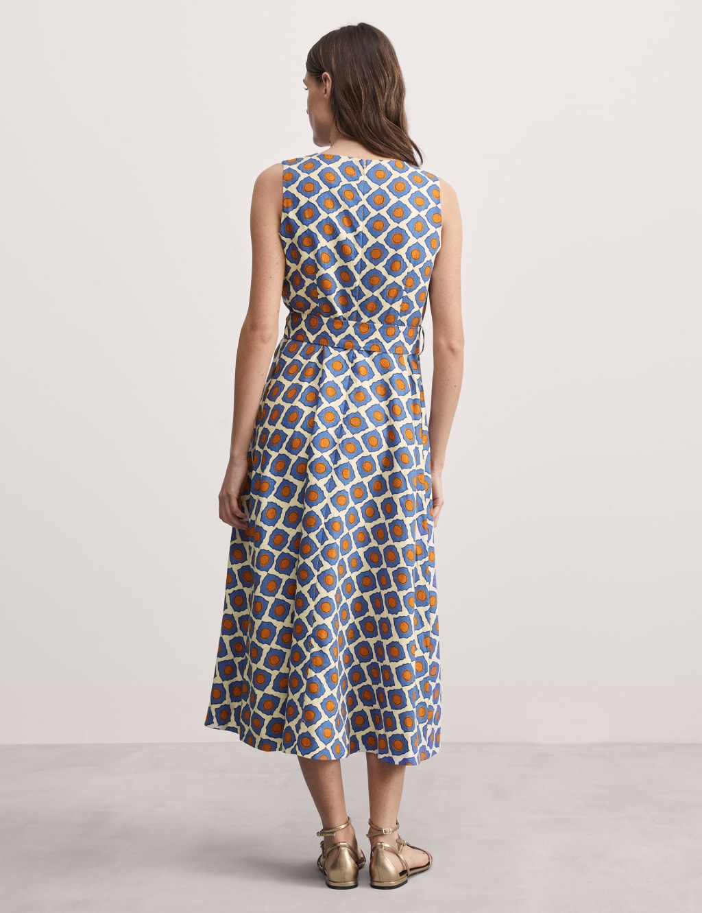 Pure Linen Geometric Midi Skater Dress 5 of 5