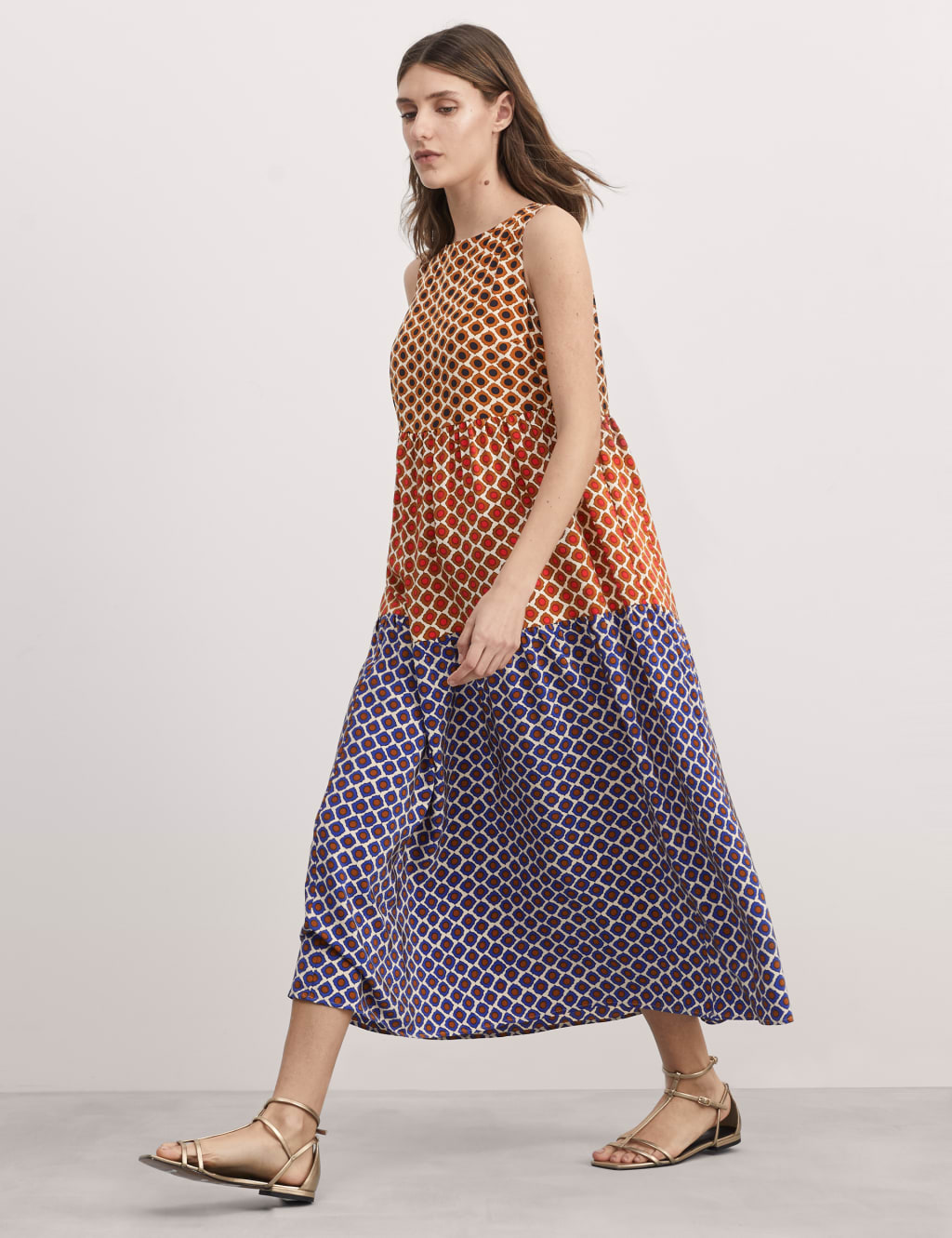 Pure Silk Geometric Maxi Tiered Dress 3 of 6