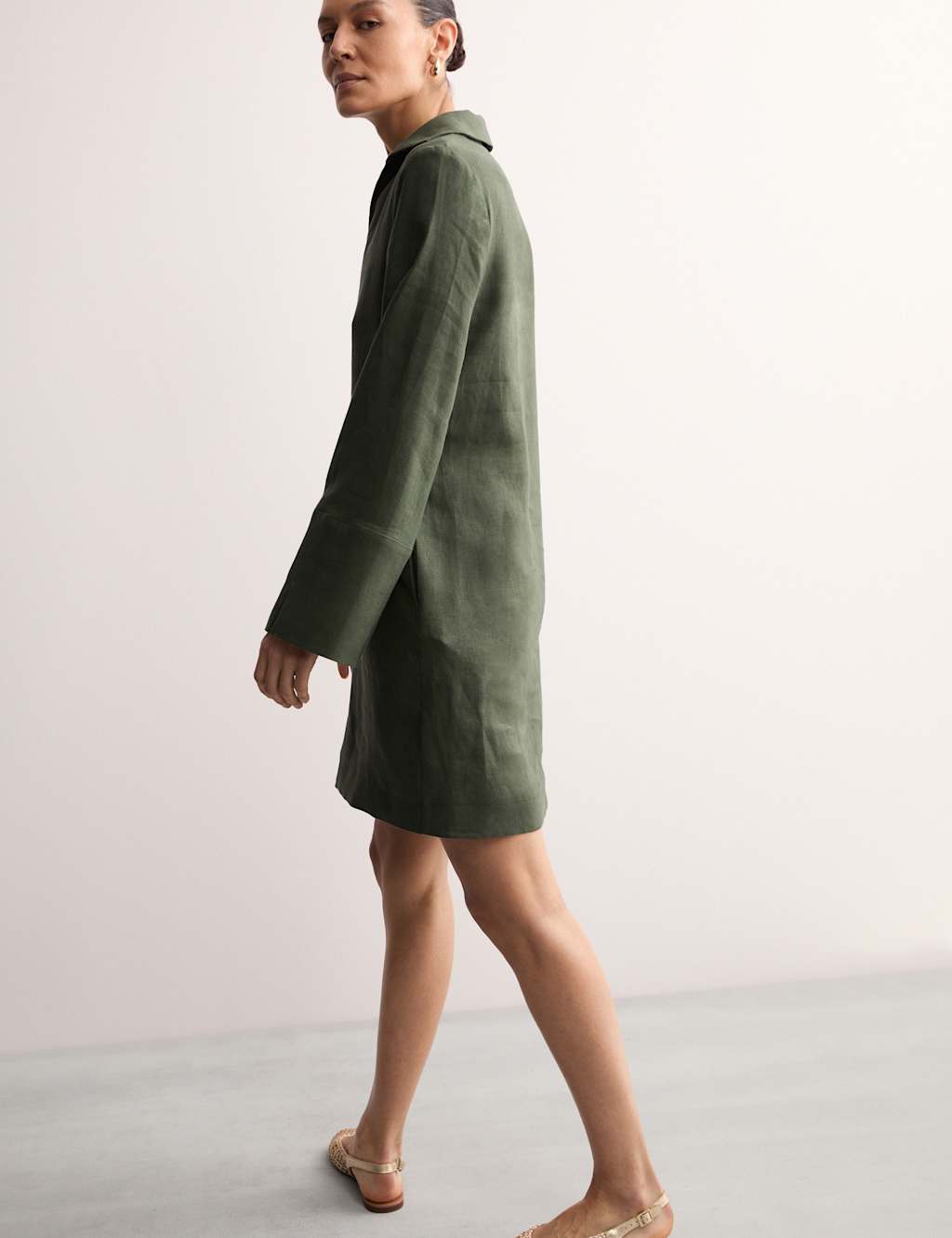 Pure Linen Collared Short Shift Dress 7 of 8