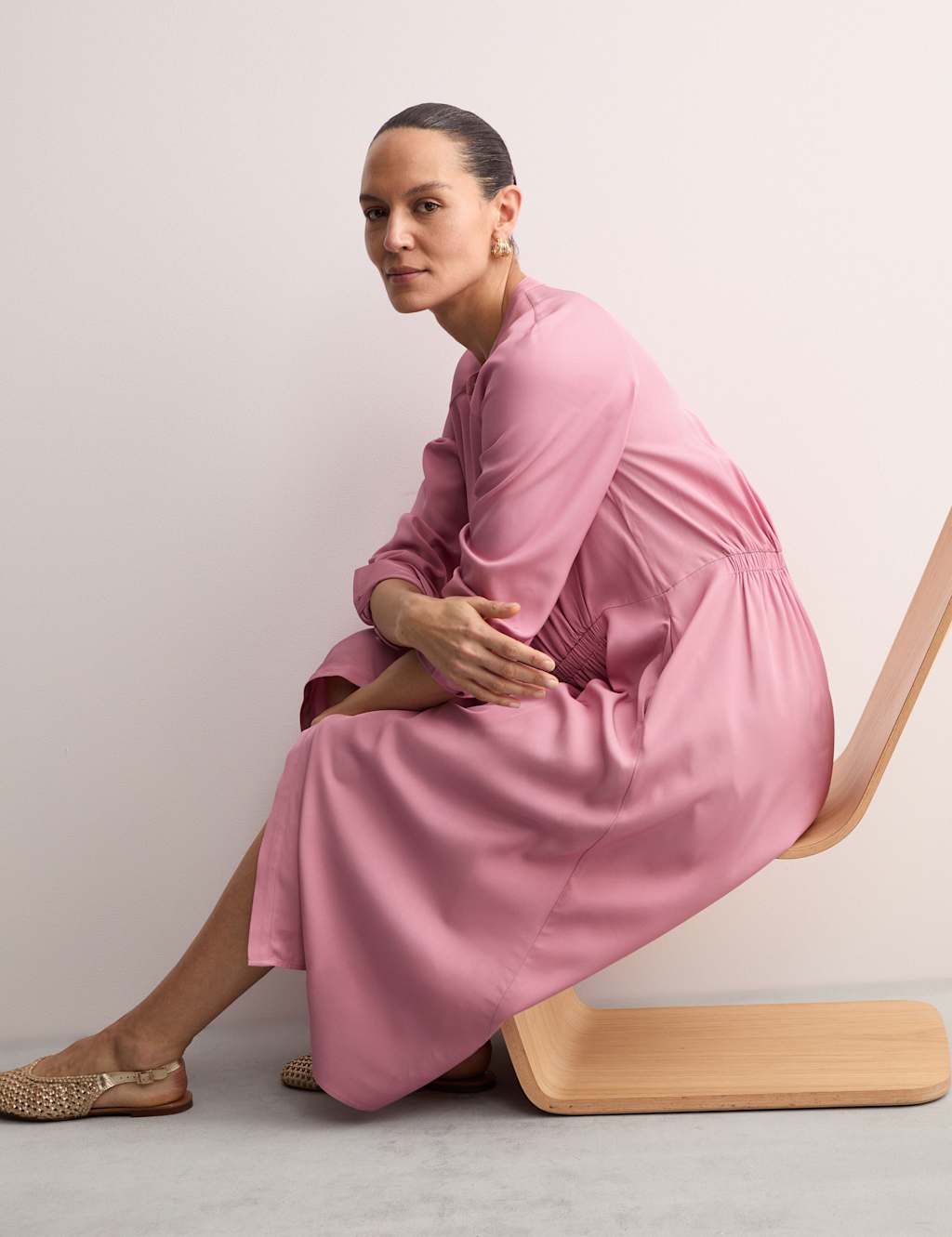 Midi Button Through Relaxed Waisted Dress 1 of 7
