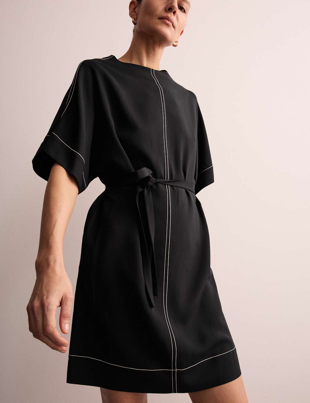 Crepe Tie Waist Mini Shift Dress 3 of 8