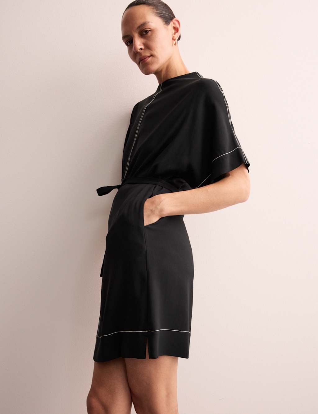 Crepe Tie Waist Mini Shift Dress 7 of 8