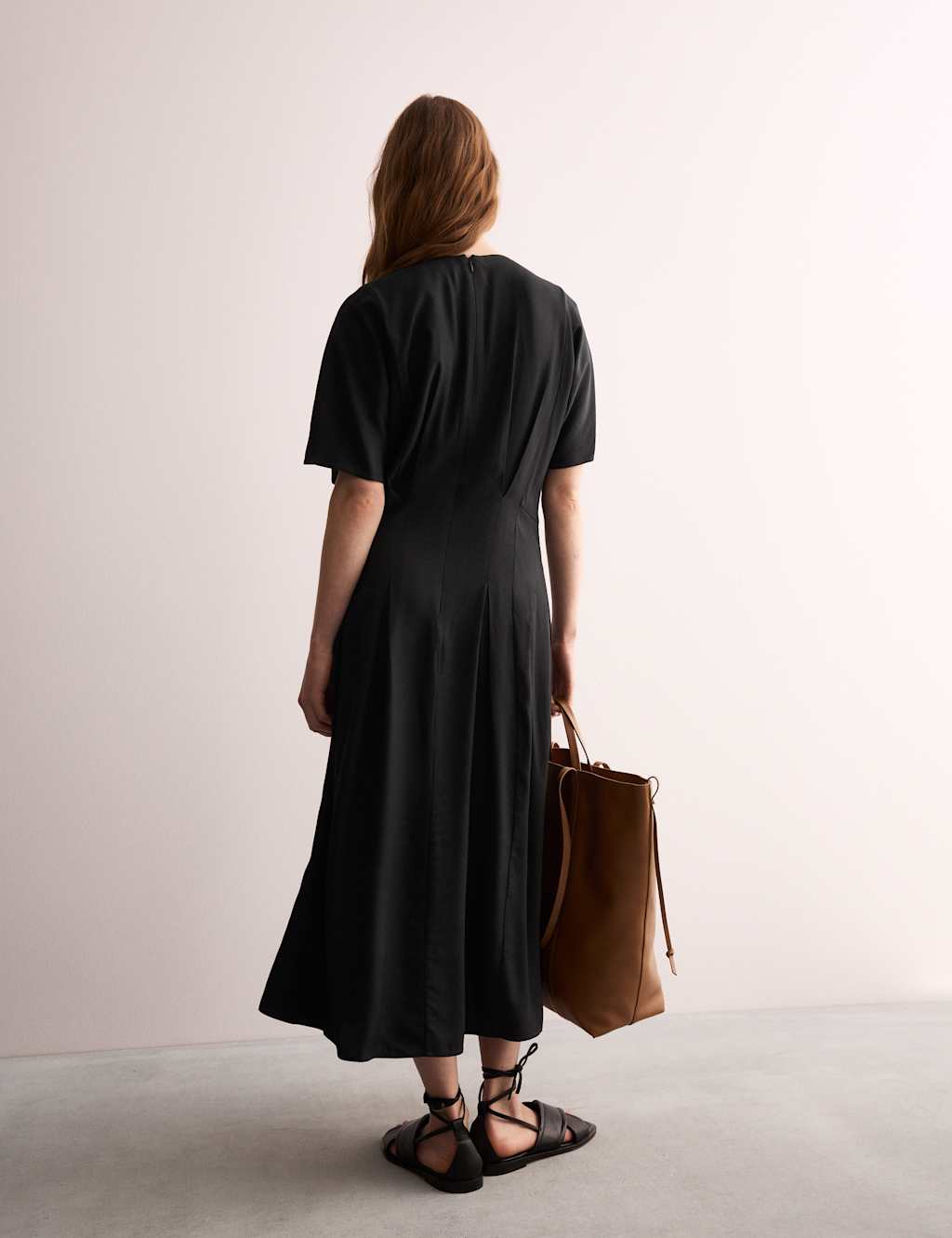 V-Neck Pintuck Midi Waisted Dress 4 of 6