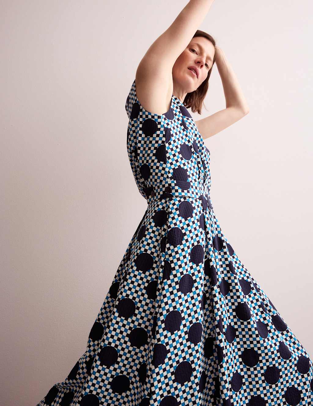 Cotton Blend Gingham Spot Print Midi Dress 4 of 9