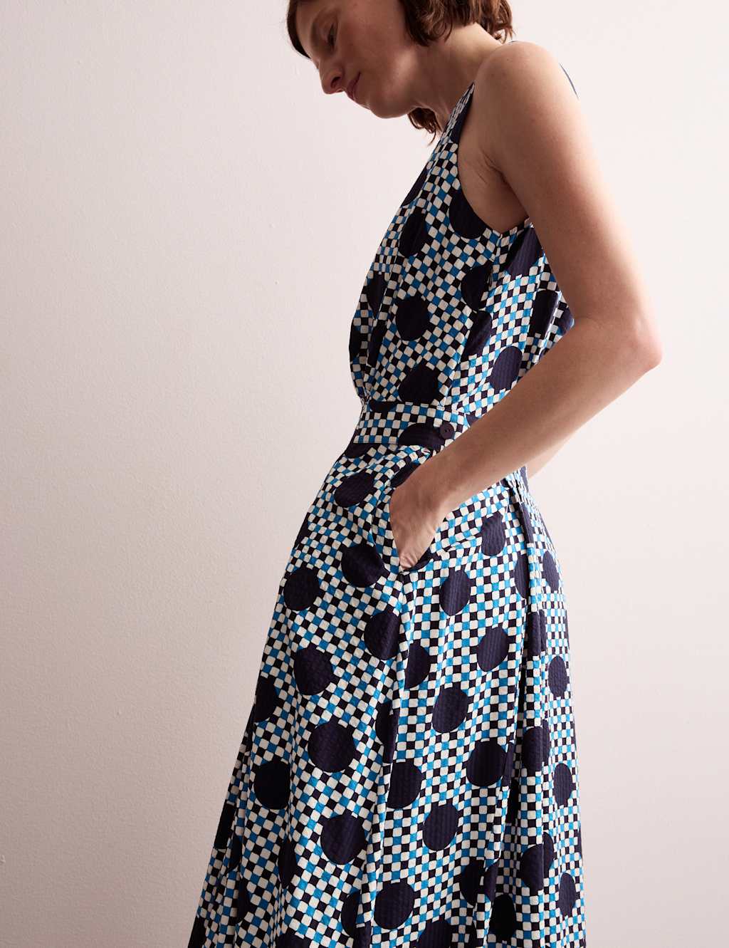 Cotton Blend Gingham Spot Print Midi Dress 5 of 9