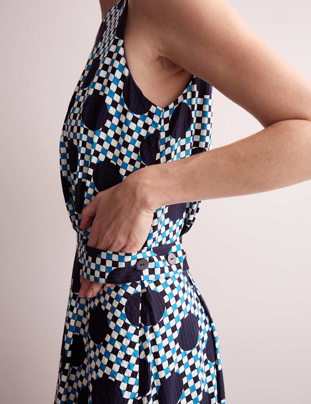Cotton Blend Gingham Spot Print Midi Dress 7 of 9