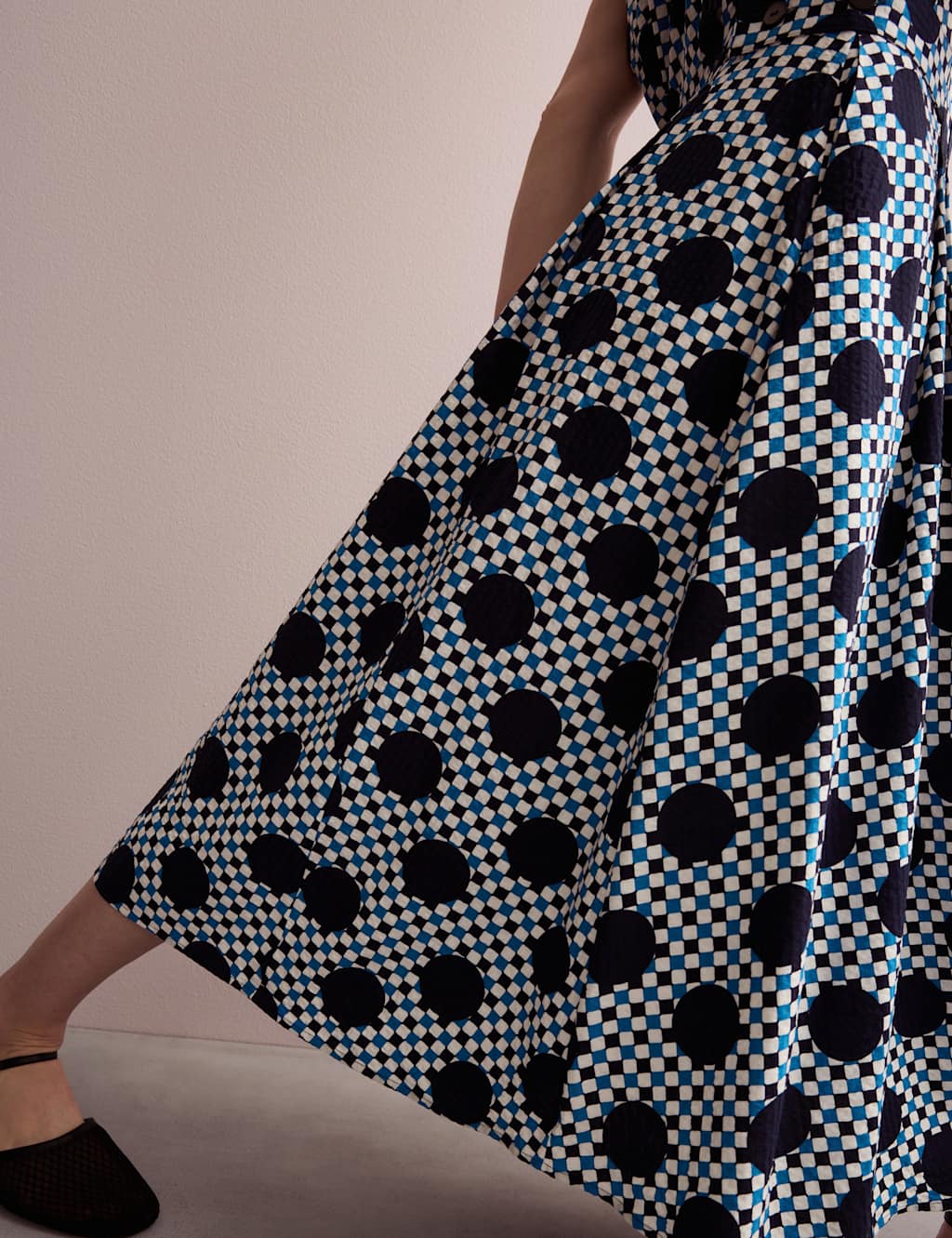 Cotton Blend Gingham Spot Print Midi Dress 8 of 9