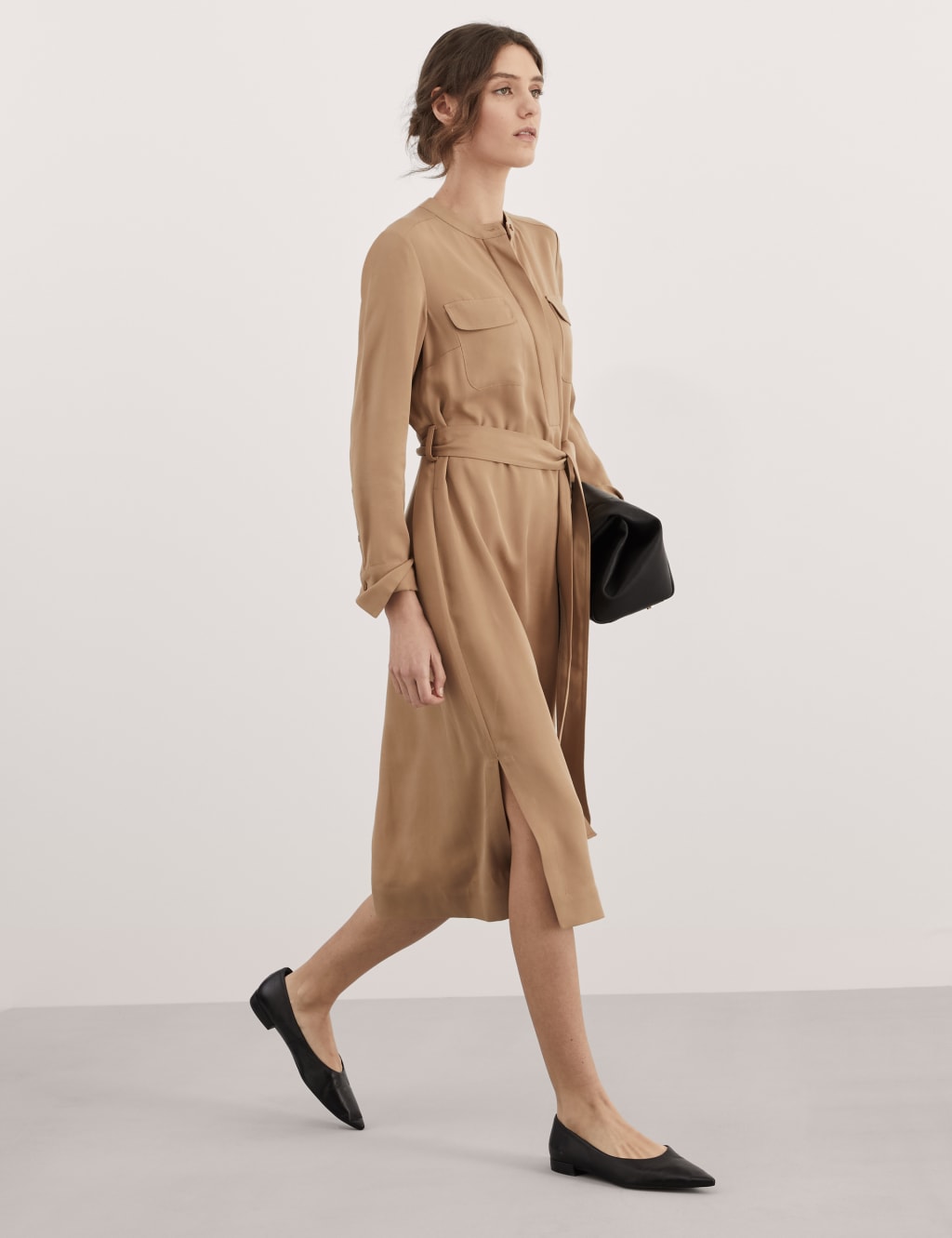 Belted lyocell midi dress outlet